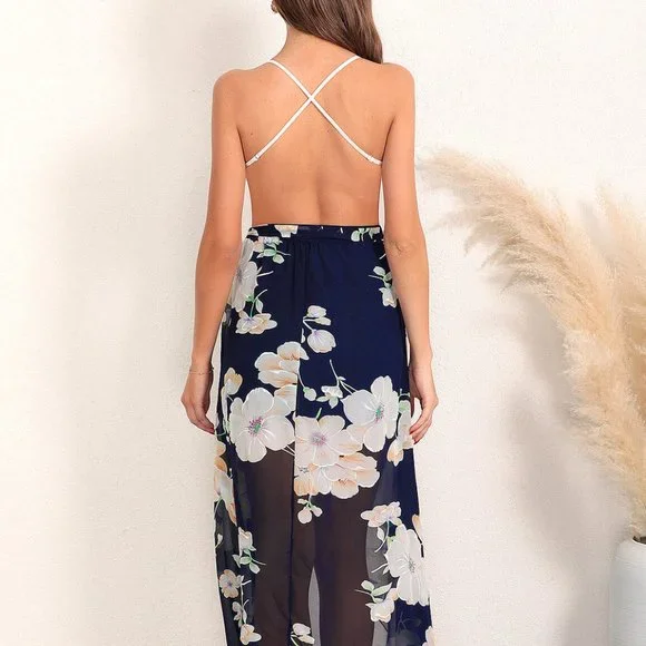 Woman's Chiffon Backless Floral Print Sundress XS - Picture 2 of 14